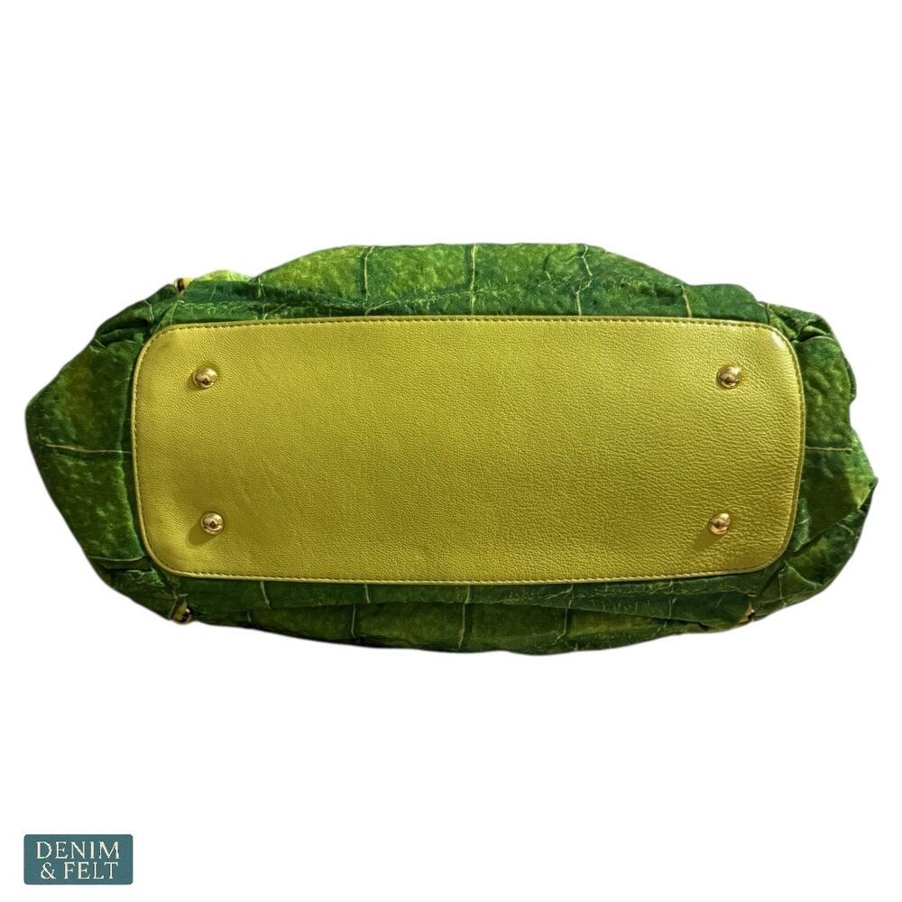 MCM Green Leather Shoulder Bag Gold Chain Handles Vintage Rare Purse Tote - Picture 8 of 16